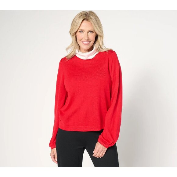 by Stacy London Mock Neck Sweater with Gathered Sleeve Red Large A693799 - Picture 1 of 3